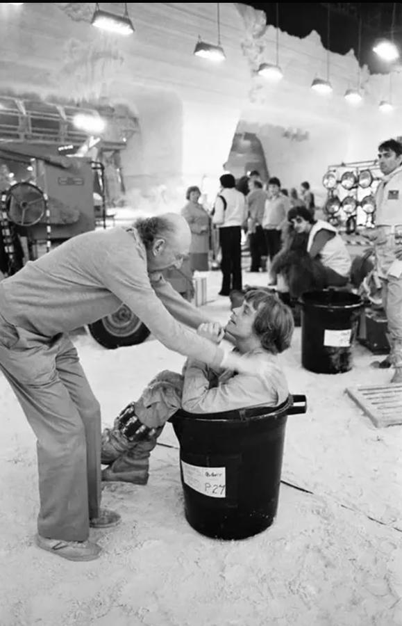 Mark Hamill in a trash bin on the set of "Empire."